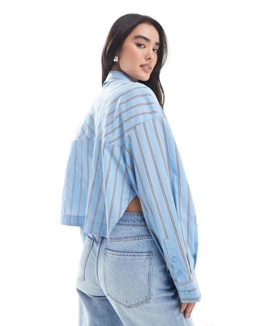 ASOS Blue Boxy Cropped Shirt With Pocket