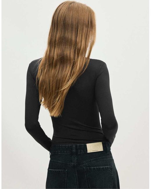 Stradivarius Black V-neck Bodysuit With Under-bust Gathering