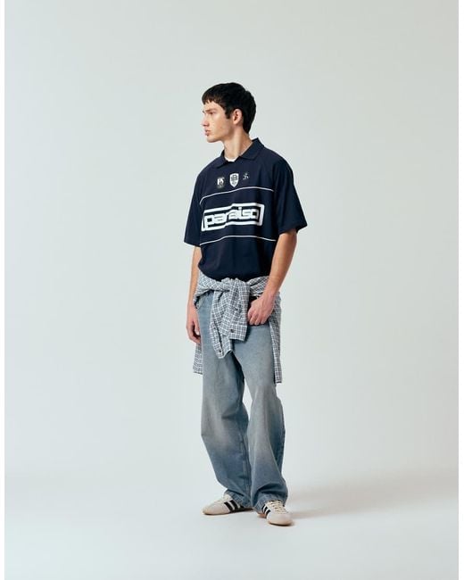 ASOS Blue Oversized Polo T-shirt With Panels And Paraiso Graphic for men