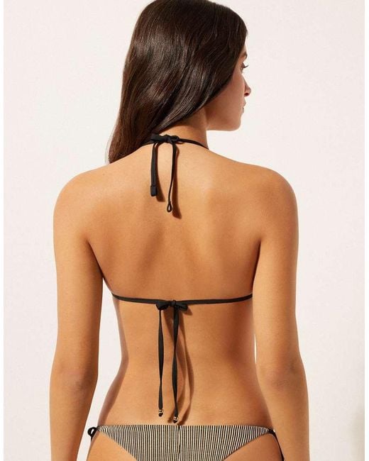Calzedonia Brown Triangle Bikini Top Golden Stripes