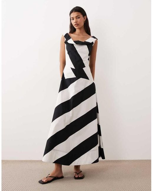 ASOS White Heavy Poplin Maxi Dress With Draped Neckline