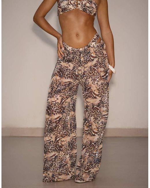South Beach Brown X Sasha Corte-t Wide Leg Sequin Beach Pants