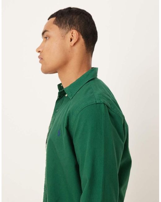 Polo Ralph Lauren Green Icon Logo Slim Fit Garment Dyed Oxford Shirt for men