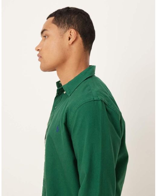Polo Ralph Lauren Green Icon Logo Slim Fit Garment Dyed Oxford Shirt for men