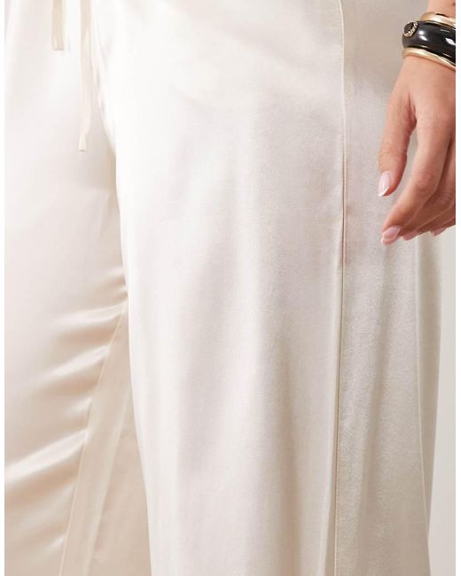 SNDY'S Natural Satin Drawstring Wide Leg Trouser