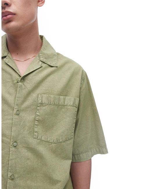 Topman Green Short Sleeve Relaxed Washed Shirt for men