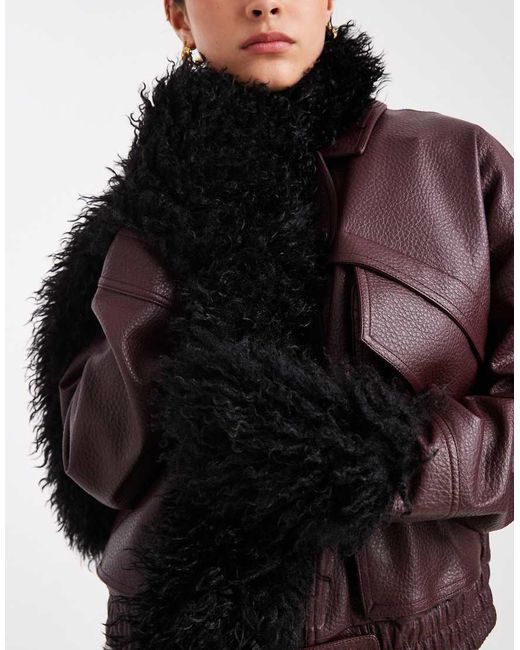 South Beach Black Mongolian Scarf And Mittens Set