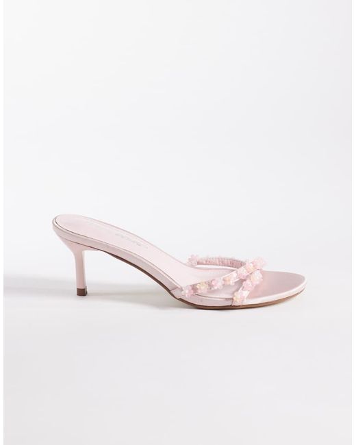 Public Desire Pink Kitten Heel Sandals With Beads