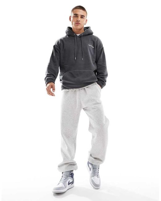Sudadera Gris Extragrande Con Capucha Y Estampado Trasero De Felpa Base Camp De Only & Sons de hombre de color Black