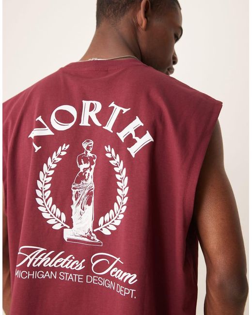 ASOS Red Boxy Oversized Tank With Front And Back Print for men