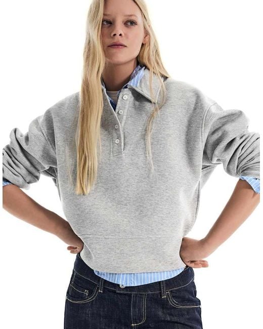 Bershka Gray Long Sleeve Polo Shirt With Sash