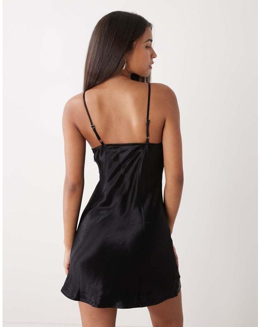 Reclaimed Vintage Black Satin Mini Dress With Lace