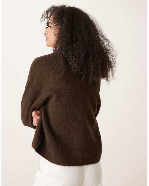 Gina Tricot Brown V Neck Knitted Wool Alpaca Cardigan