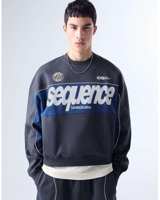 Bershka Blue Printed Round Neck Sweatshirt for men