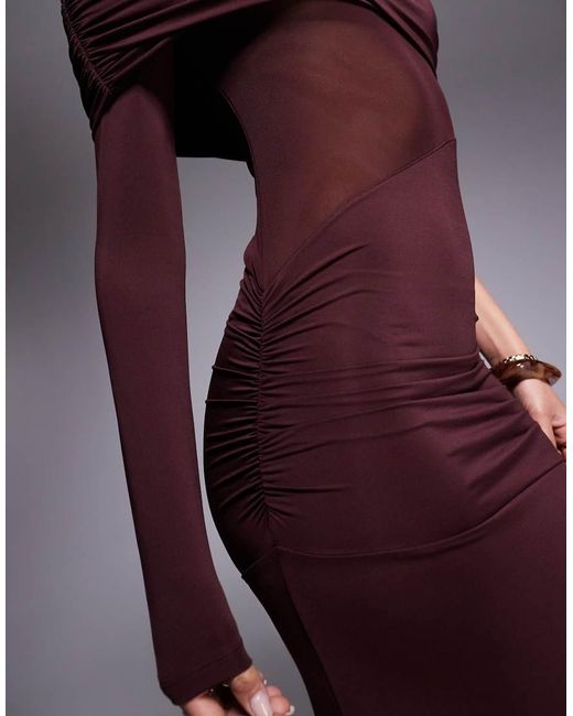 ASOS Purple Mesh Cut Out One Shoulder Maxi Dress