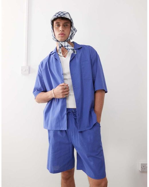 Collusion Blue Textured Woven Shirt for men