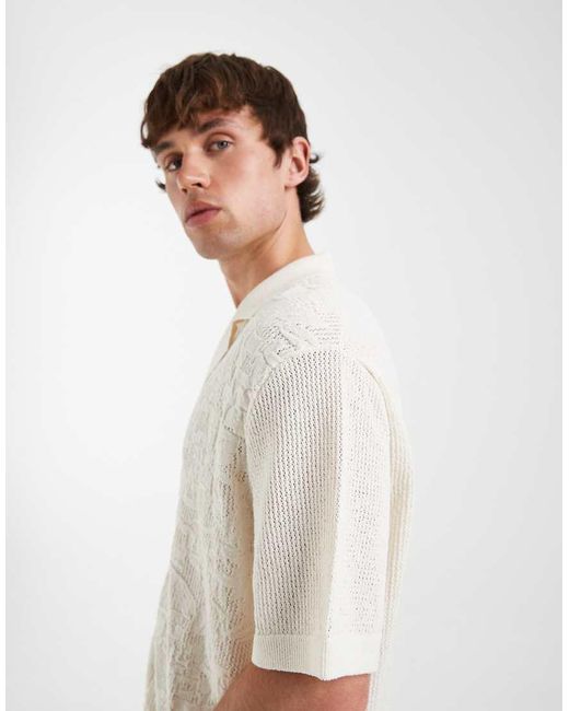 ASOS White Relaxed Knit Button Down Polo Shirt for men