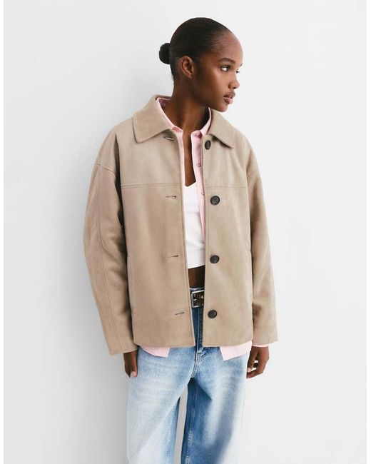 Pull&Bear Natural Faux Suede Jacket