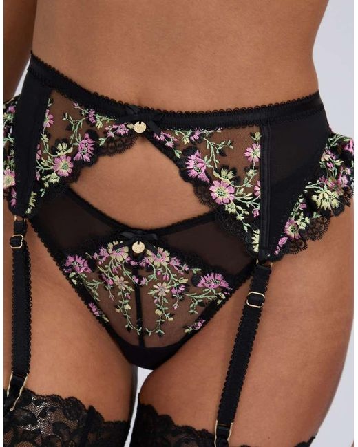 Boux Avenue Black Zinnia Embroidered Suspender Belt Floral Sexy Garter Belt