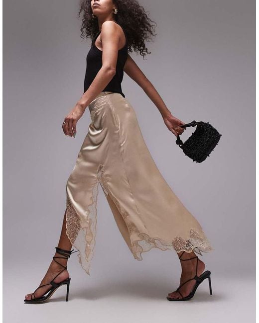 TOPSHOP Brown Satin And Lace Maxi Skirt