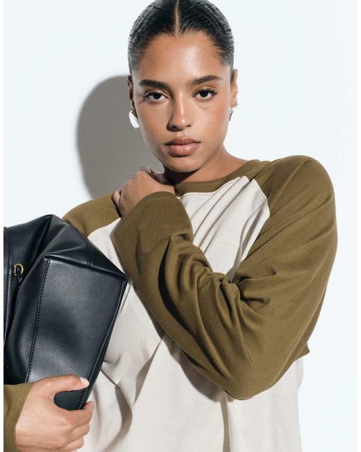 ASOS Gray Asos Design Curve Boxy Raglan With Contrast Sleeves
