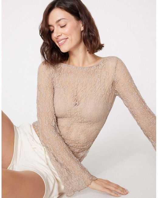 Tezenis Natural Wide Long-Sleeved Lace Top