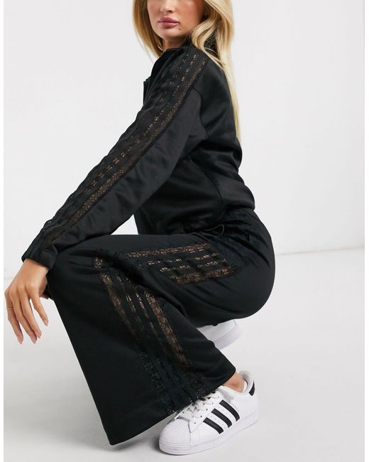 Adidas Originals Black Bellista Lace Insert Wide Leg Trousers