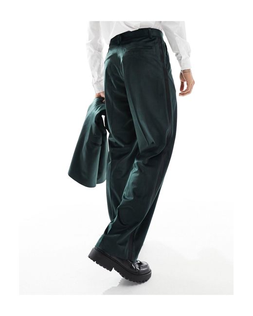 Pantaloni da abito stile smoking a fondo ampio verdi di ASOS in Black da Uomo