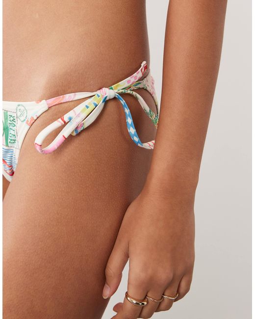 Accessorize Brown Postcard Print Tieside Bikini Bottom