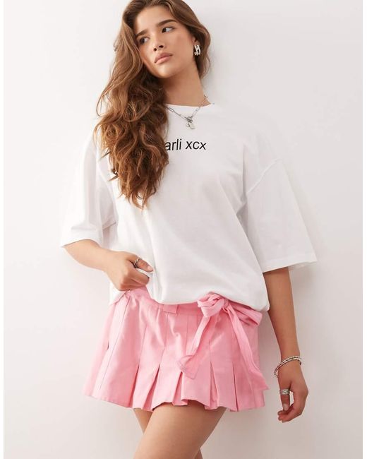 Collusion Pink Pleated Mini Skirt With Belt Detail