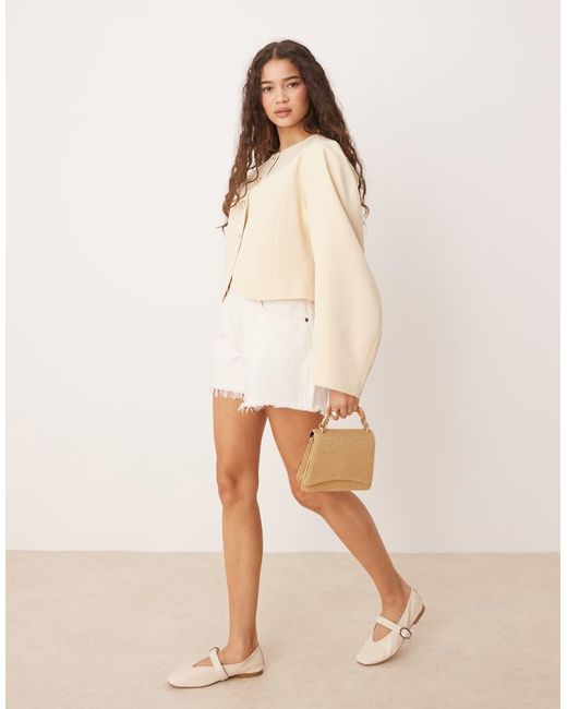 ASOS Natural High Neck Cocoon Sleeve Blazer With Gold Starfish Buttons