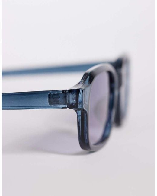 ASOS Blue Slim Rectangle Sunglasses for men