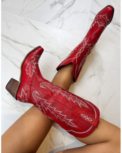 GIA STUDIOS Red Cowboy Western Boots
