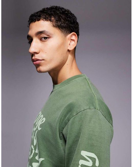 Xlarge Green Long Sleeve Graphic Logo Pigment Dyed T-shirt for men
