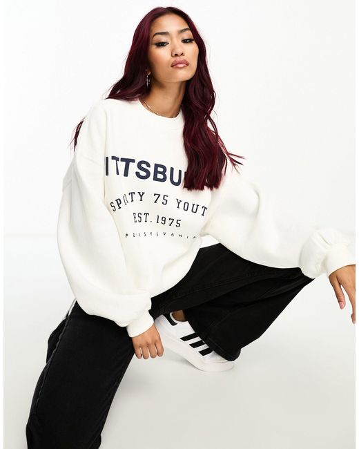 Bershka 'pittsburgh' Oversized Sweatshirt in White | Lyst