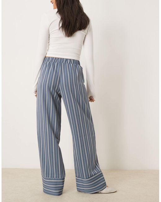 Vila Blue Wide Leg Stripe Trouser With Deep Cuff Detail