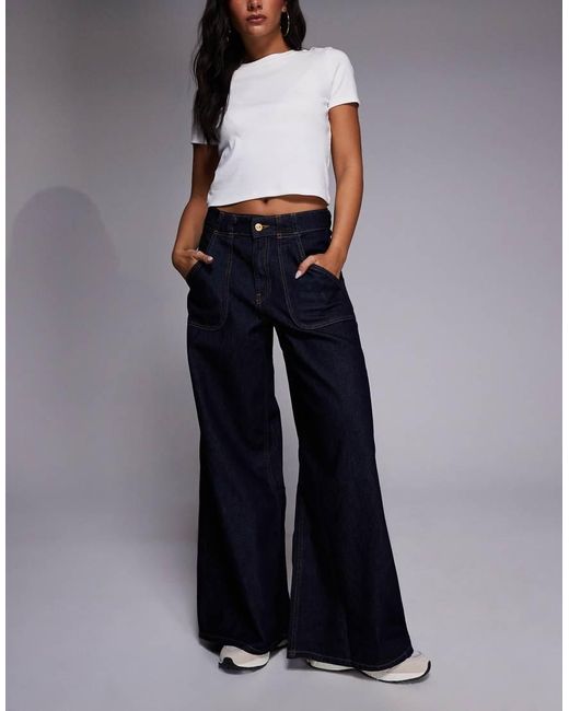 River Island Blue Baggy Wide Leg Jean