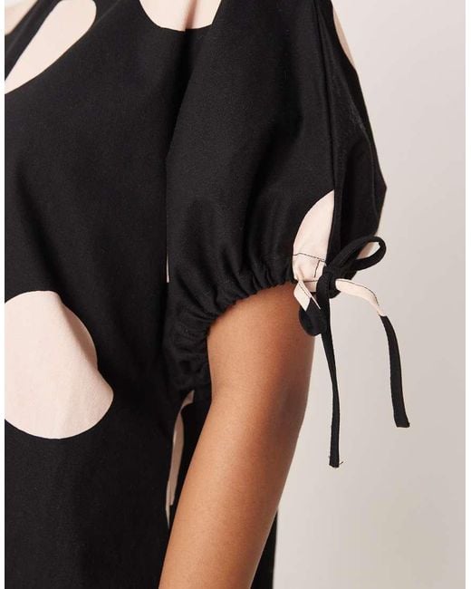 ASOS Natural Crew Neck Mini Dress With Tie Sleeve Detail