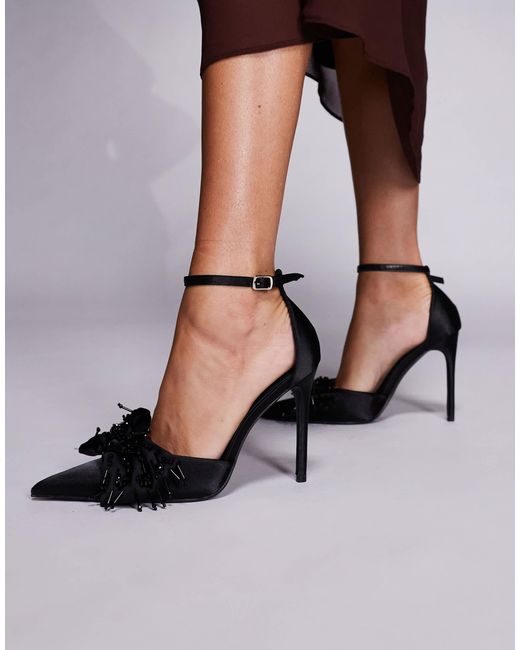 Public Desire Black Verde Heeled Shoes With Bow Detailing