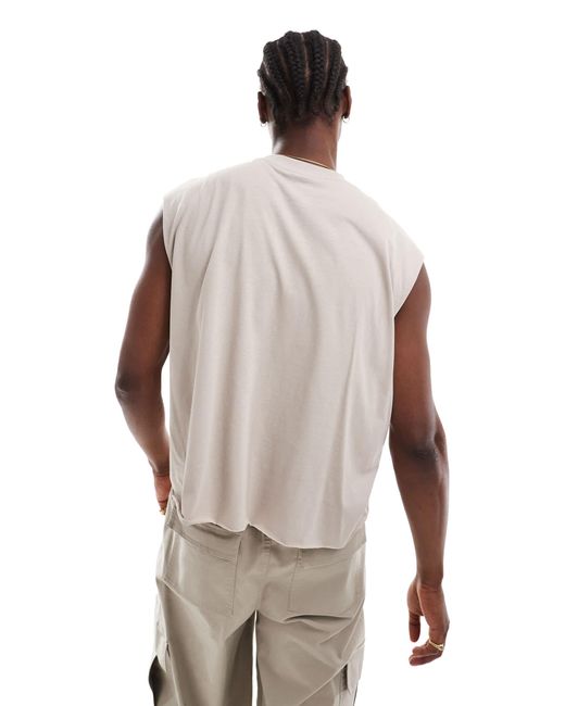 ASOS Natural Extreme Oversized Heavyweight Sleeveless T-shirt With Raw Edge for men