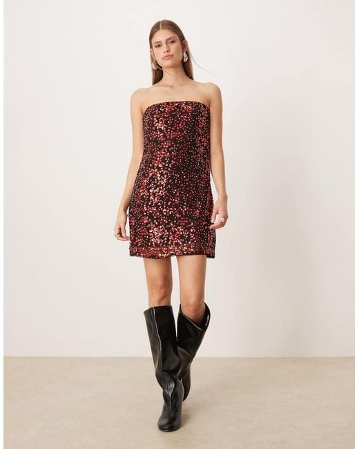 Abercrombie & Fitch Black Scarlett Strapless Mini Skort Dress With Red Sequins