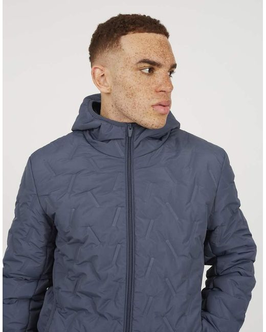 Brave Soul Blue Short Length Hooded Padded Jacket for men