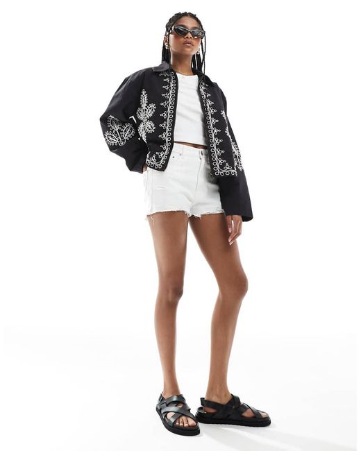 ASOS Black Embroidered Top Collar Jacket