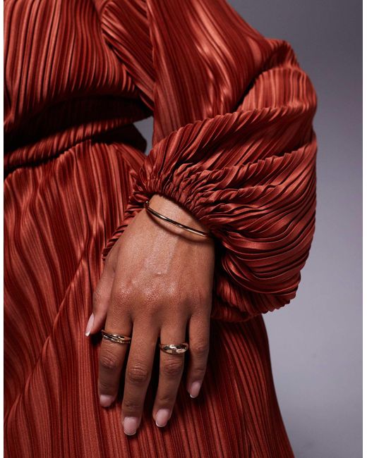 ASOS Red Plisse Blouson Sleeve And Waist Mini Dress