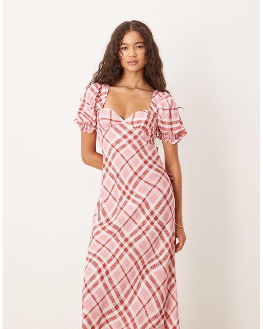 ASOS Pink Puff Sleeve Button Down Midi Dress