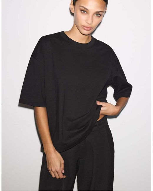 Stradivarius Black Oversize Short Sleeve T-Shirt