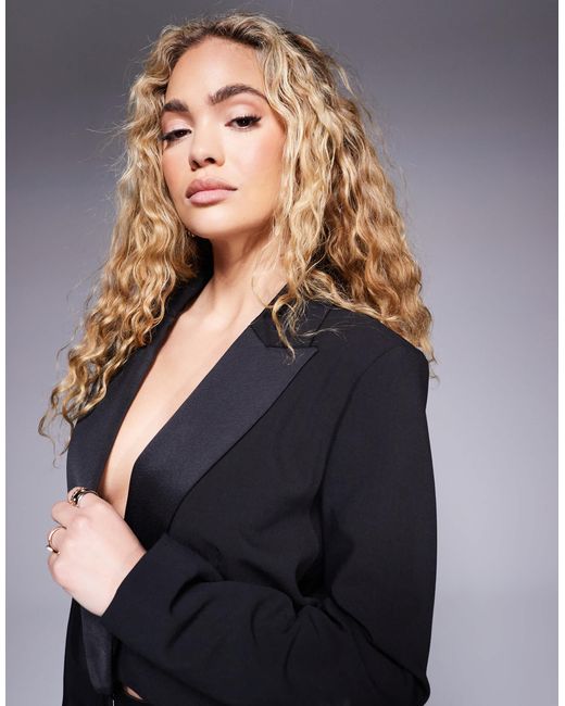 River Island Blue Crop Tux Blazer Co-Ord