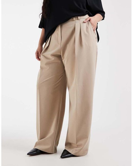 ASOS Black Curve Wide Leg Trousers With Pleat Detail