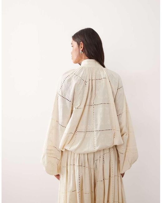 ARRANGE Natural Broderie Eyelet Balloon Sleeve Shirt Co-ord