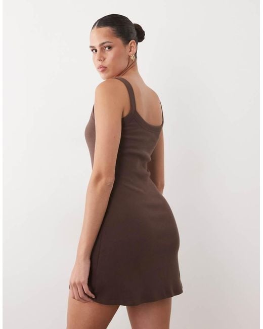 abercrombie 90s dress Women's Bra-Free Essential 90s Rib Mini Dress in Chestnut | Size M TALL